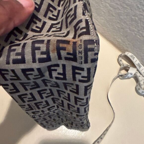 Fendi Zucchino Mini Bag Navy White FF Logo Slouchy Baguette Shoulder Purse - Picture 14 of 15